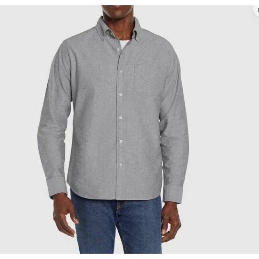 NEW Gap Men's M Long Sleeve Oxford Shirt Gray Cotton Blend Button-Down